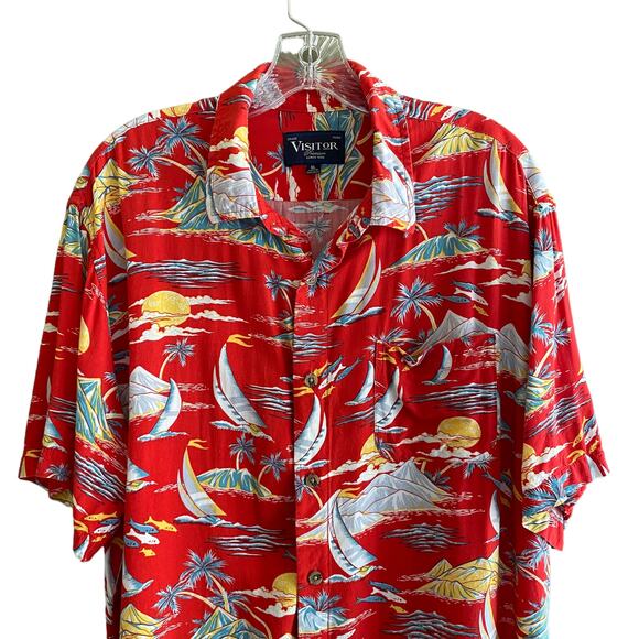 VISITOR Men's Size XL Hawaiian Shirt Short Sleeves Button Down Palm Trees - Picture 2 of 10